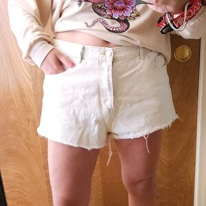 [Size 16 Standard] PLT White Denim Shorts High Rise